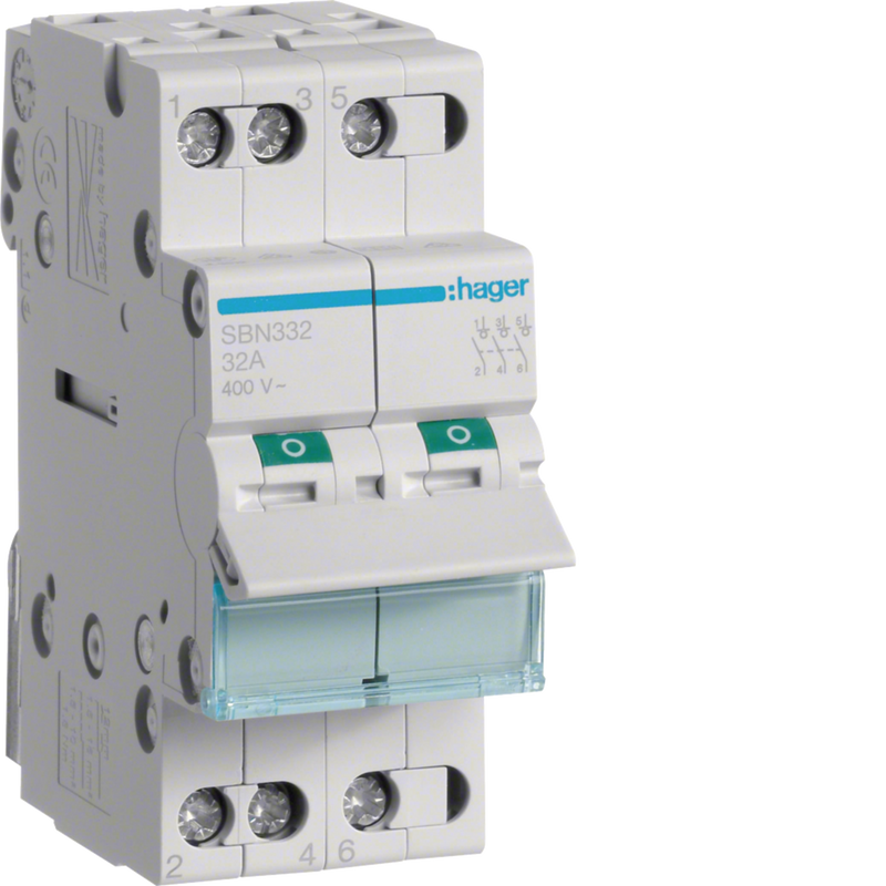 SBN332 Hager SBN3 Modular Load Break Switch 3P 32A - Gabby Electric