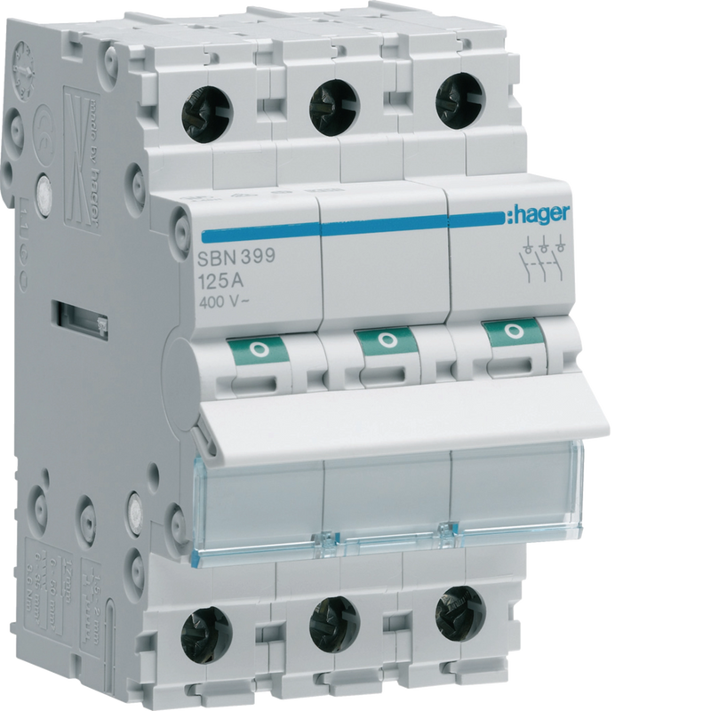 SBN399 Hager SBN3 Modular Load Break Switch 3P 125A - Gabby Electric