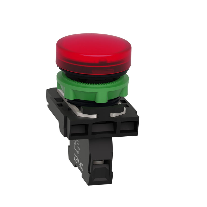 Schneider Electric XB5AVB4 Pilot light, plastic, red, Ø22, plain lens with integral LED, 24 V AC/DC