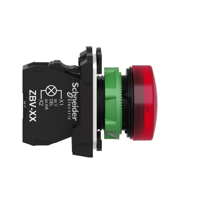 Schneider Electric XB5AVB4 Pilot light, plastic, red, Ø22, plain lens with integral LED, 24 V AC/DC