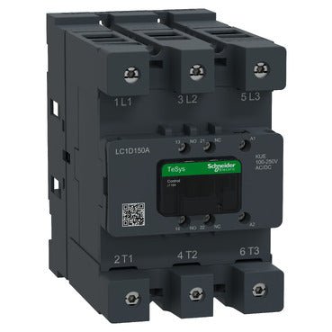 Schneider LC1D150AKUE Contactor, TeSys Deca Advanced, 3P(3NO) 150A, 100 - 250V AC/