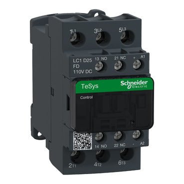 Schneider LC1D25FD Contactor, TeSys Deca, 3P 25 A 110V DC Coil 3NO + 1NO/1NC Aux