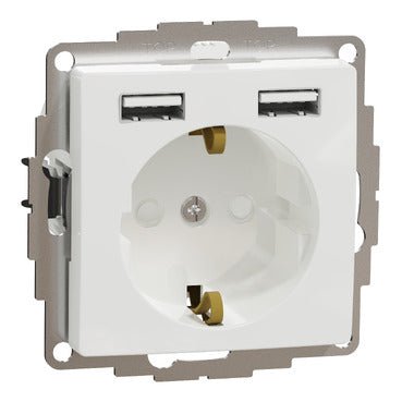 SDD111052 Schneider Electric Sedna Socket Outlet IP20 with 2xUSB 16A 250V, white - Gabby Electric