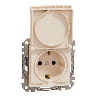 SDD112024 Schneider Electric Sedna SSO Socket outlet with lid 2P + E, dark beige - Gabby Electric
