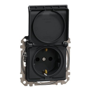 SDD114024 Schneider Electric Sedna SSO Socket outlet with lid 2P + E, anthracite - Gabby Electric