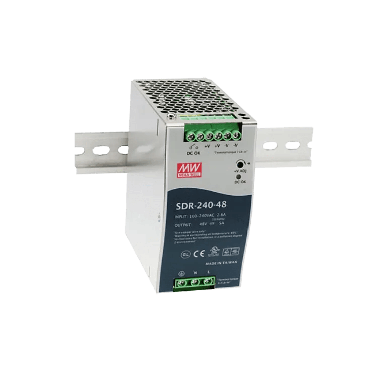 SDR - 240 - 24 Meanwell AC - DC Industrial DIN Rail Power Supply, Output 24VDC at 10A, Metal Case, Ultra Slim Width 63mm - Gabby Electric