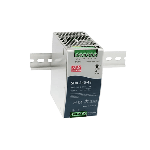SDR - 240 - 24 Meanwell AC - DC Industrial DIN Rail Power Supply, Output 24VDC at 10A, Metal Case, Ultra Slim Width 63mm - Gabby Electric