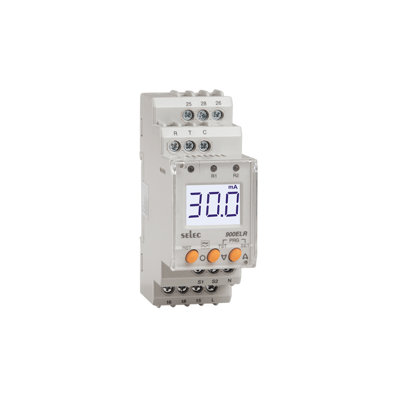 Selec 900ELR-2-230V-CE Earth Leakage Relay 230V AC 2x1 C/O DIN Rail