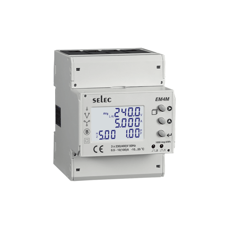 Selec EM4M-3P-C-100A Energy Meter 3P 100A Direct DIN Rail RS485 Modbus