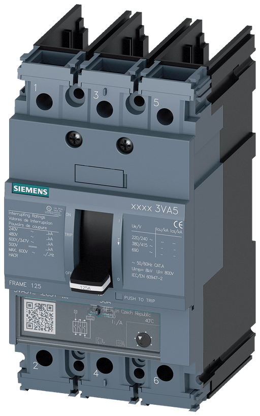 Siemens 3VA5110 - 4EF31 - 0AA0 3 - Pole MCCB 100A 690V AC / 500V DC - Gabby Electric
