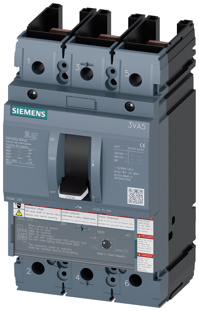 Siemens 3VA5212 - 5EC31 - 0AA0 MCCB 3P 125A 35kA TM230 UL489