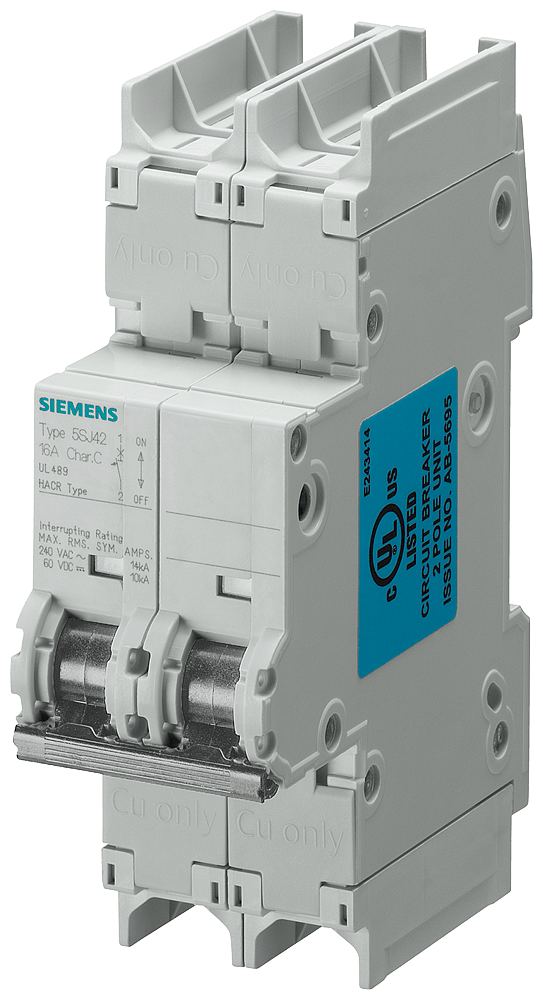 Siemens 5SJ4201 - 7HG41 MCB 2P 1A C Curve 14kA UL489 SENTRON