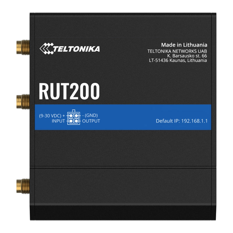 Teltonika RUT200 RUT200010000 4G LTE Cat 4 Industrial Router, top view