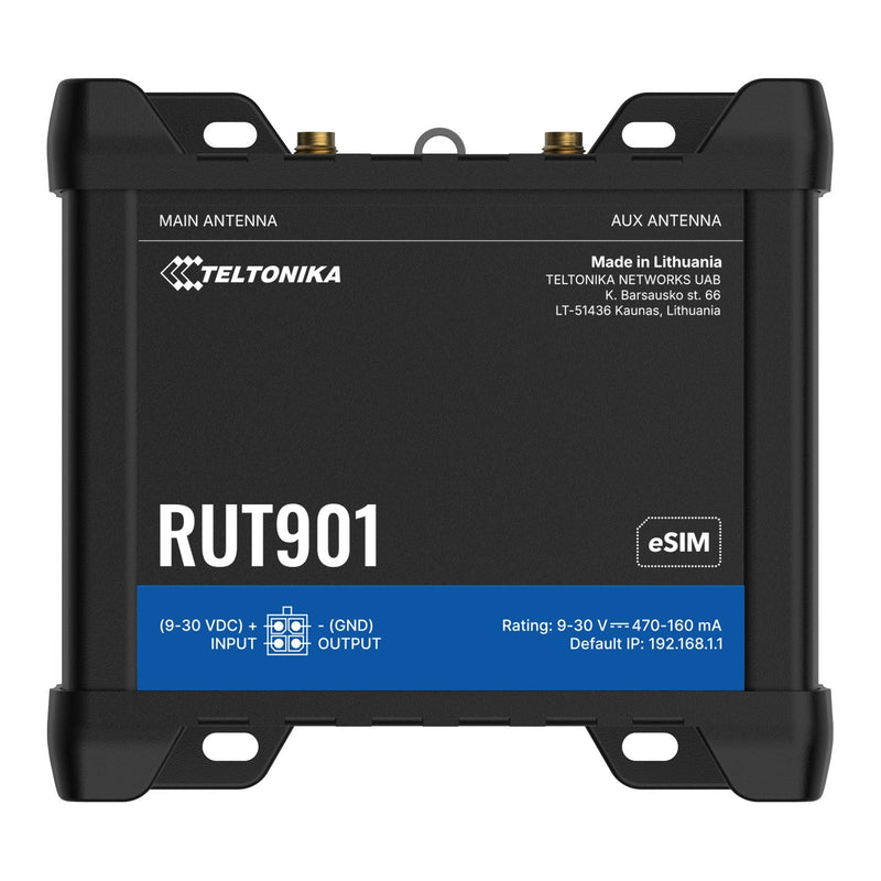 Teltonika RUT901 RUT901000000 4G LTE Cat 4 Dual-SIM Router, top view