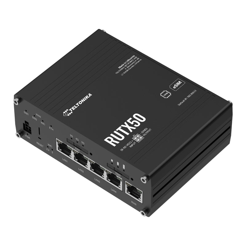 Teltonika RUTX50 RUTX50000000 5G Industrial Router, angled view