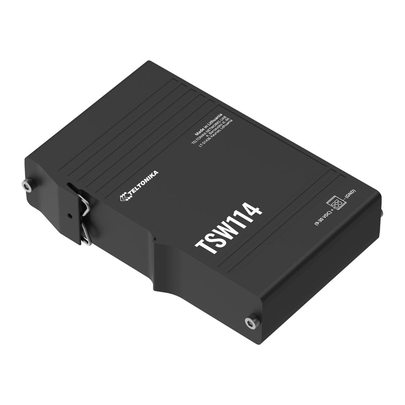 Teltonika TSW114 TSW114000000 Unmanaged DIN Rail Switch, angled view