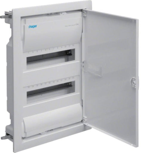 VH24NC Hager Volta Small Distribution Board, Cavity Wall Mounting 2x12 Metal Door, IP30 - Gabby Electric