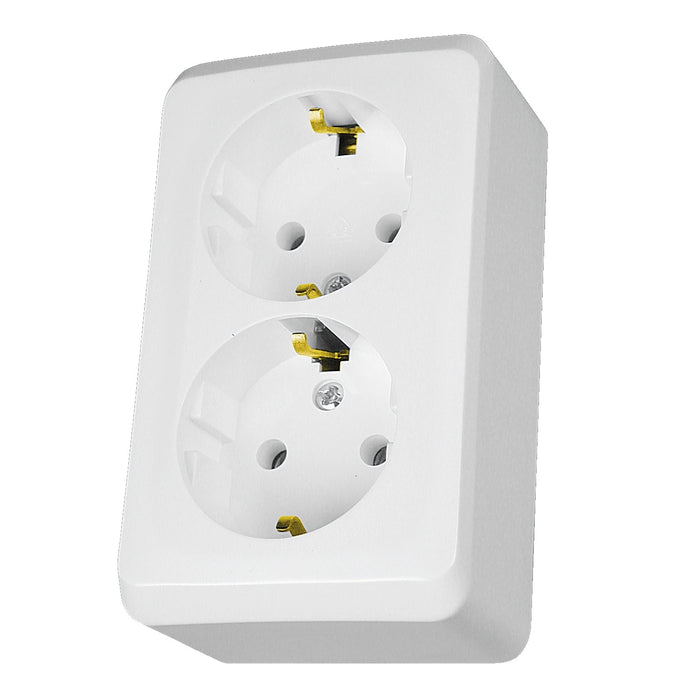 WDE001048 PRIMA - double socket - outlet with side earth - 16A, white - Gabby Electric