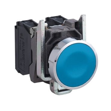 XB4BA61 Schneider Electric Push Button, Harmony XB4, Metal, Flush, Spring return, Unmarked, 1NO Ø22mm, Blue