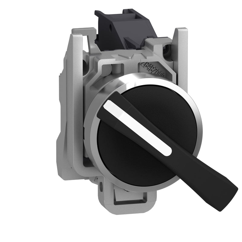 XB4BJ21 Selector switch, Harmony XB4, metal ,black 22mm, long handle, 2 positions, stay put, 1NO - Gabby Electric