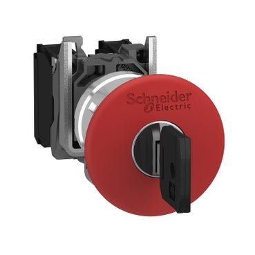 XB4BS9445 Schneider Electric Emergency Stop Button, Harmony XB4, Metal, Red Mushroom Ø40mm, Ø22mm,Ttrigger Lock Button 1NO+1NC - Gabby Electric