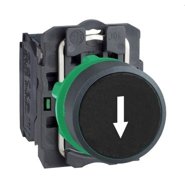 XB5AA3351 Schneider Electric Push Button, Harmony XB5, Plastic, Recessed Black Ø22mm, Marked ARROW DOWN 1NO - Gabby Electric