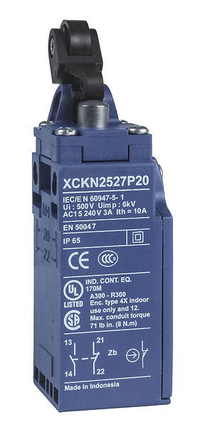 XCKN2127P20 Schneider Electric Limit switch 1NO+1NC with roller lever plung, M20 - Gabby Electric