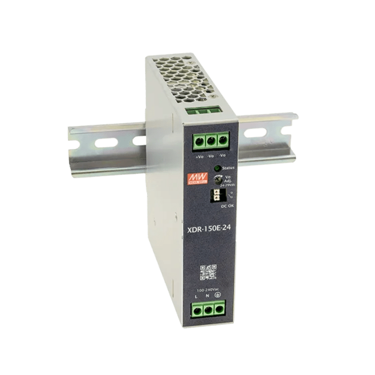 XDR - 150E - 24 Meanwell AC - DC Economical Ultra Slim Industrial DIN Rail Power, Output 24VDC at 6.5A, OVC III - Gabby Electric