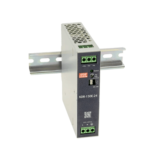 XDR - 150E - 24 Meanwell AC - DC Economical Ultra Slim Industrial DIN Rail Power, Output 24VDC at 6.5A, OVC III - Gabby Electric