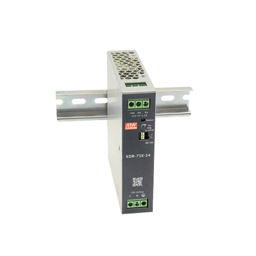 XDR - 75E - 24 Meanwell AC - DC Economical Ultra Slim Industrial DIN Rail Power, Output 24VDC at 3.2A, OVC III - Gabby Electric