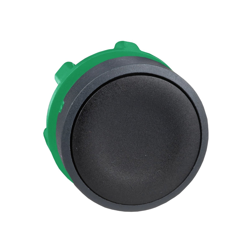 ZB5AA2 Push button head, Harmony XB5, plastic, flush, black, 22mm, spring return, unmarked - Gabby Electric