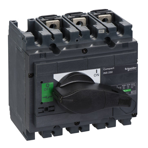 31106 switch disconnector, Compact INS250 , 250 A, standard version with black rotary handle, 3 poles - Gabby Electric