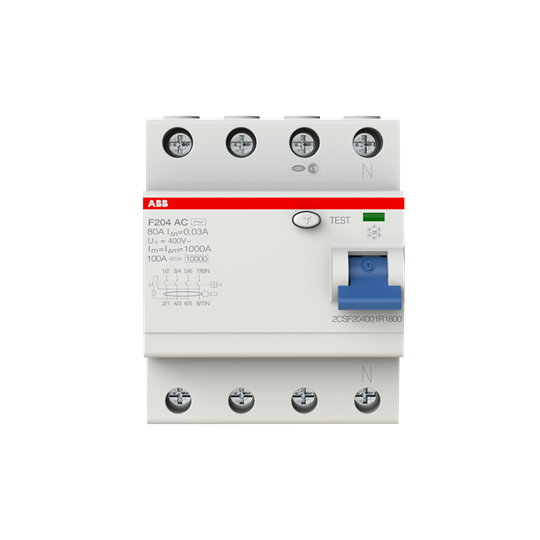 2CSF204001R1800 F204 AC-80/0.03 Residual Current Circuit Breaker 4P AC type 30 mA