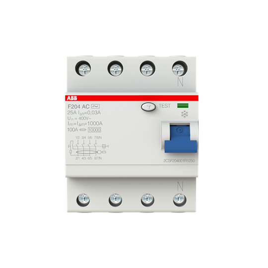 2CSF204001R1250 F204 AC-25/0.03 Residual Current Circuit Breaker 4P AC type 30 mA