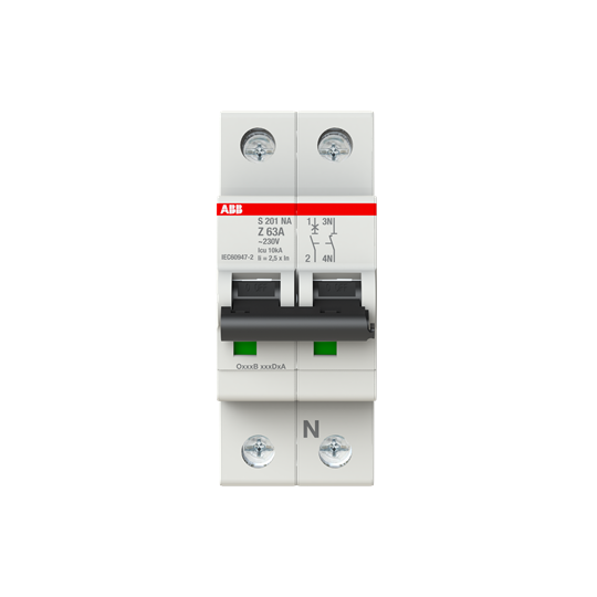 2CDS251103R0608 S201-Z63NA Miniature Circuit Breaker - 1+NP - Z - 63 A