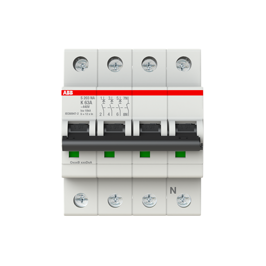 2CDS253103R0607 S203-K63NA Miniature Circuit Breaker - 3+NP - K - 63 A