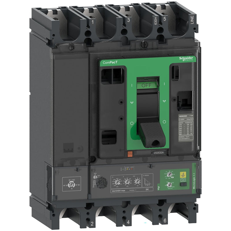 C40N44V400 Schneider Electric Circuit breaker, ComPacT NSX400N, 50kA/415VAC, 4 poles, MicroLogic Vigi 4.3 trip unit 400A - Gabby Electric