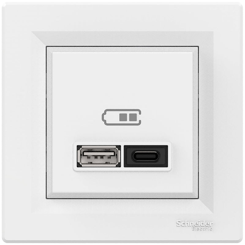 EPH2700421 Asfora, USB charger A+C, 3A, 45W, with frame, white - Gabby Electric