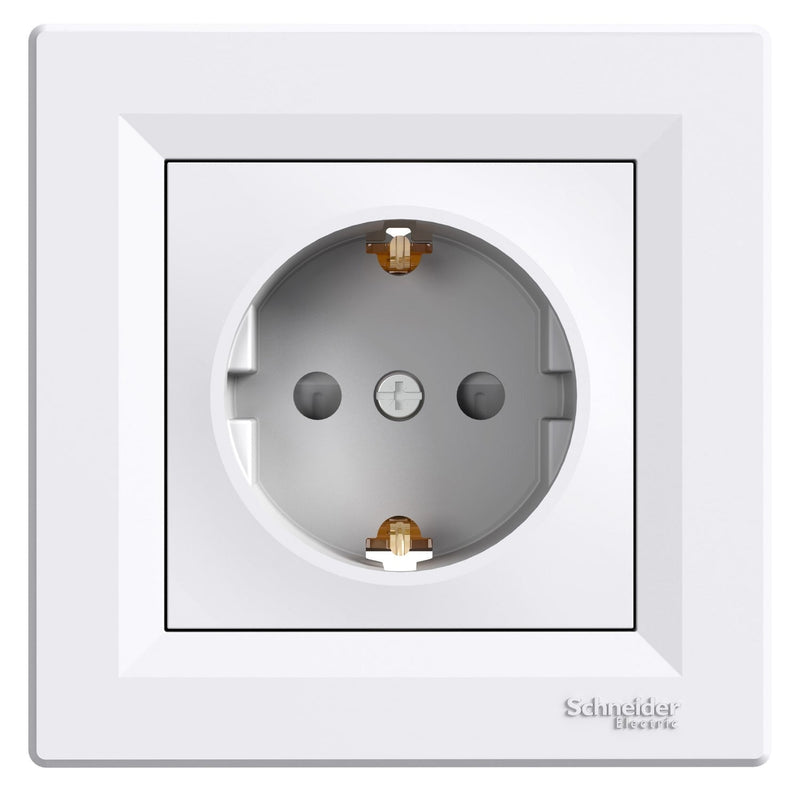 EPH2900221 Asfora - single socket outlet with side earth - 16A shutters white - Gabby Electric