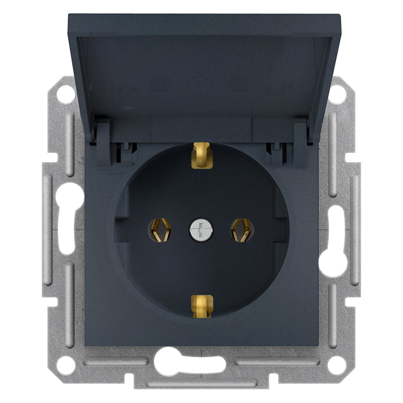 EPH3100171 Asfora - single socket outlet with side earth with lid, wo frame, anthracite - Gabby Electric