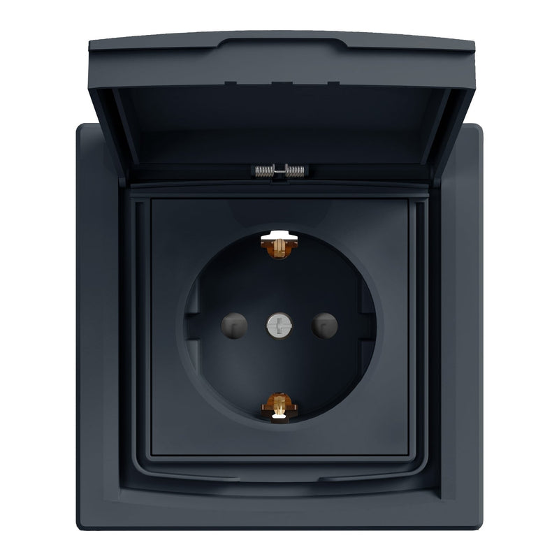EPH3100371 Asfora - single socket outlet with side earth and shutters, IP44, anthracite - Gabby Electric