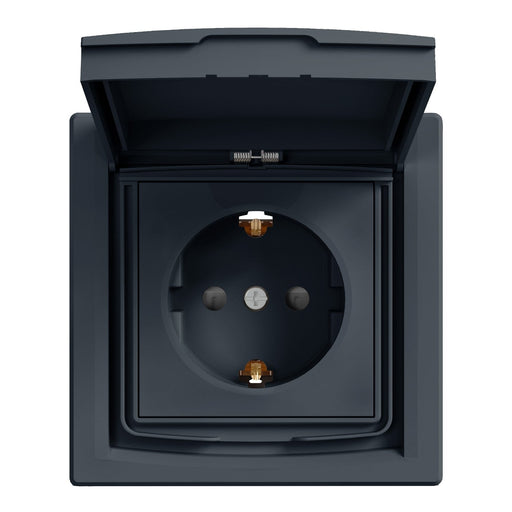 EPH3100371 Asfora - single socket outlet with side earth and shutters, IP44, anthracite - Gabby Electric