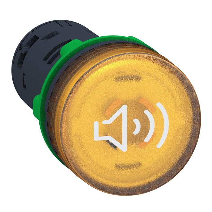XB5KS2M8 Harmony XB5, Illuminated buzzer, plastic, yellow, Ø22, continuous or intermittent tone, 230…240 V AC