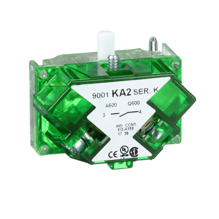 9001KA2 Contact block with protected terminals, Harmony 9001K, Harmony 9001SK, 0-600V, silver alloy contacts, screw clamp terminal, standard, 1NO