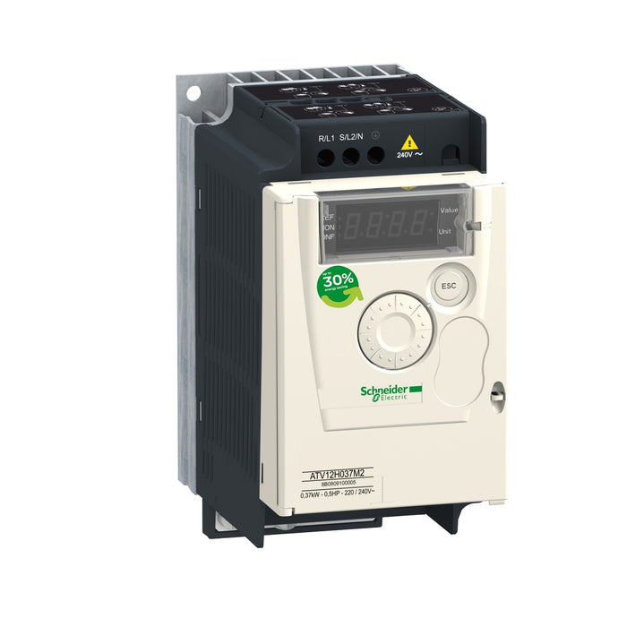 ATV12H037M2X variable speed drive, Altivar 12, 0.37kW, 0.55hp, 200..240V, 1 phase, without heat sink