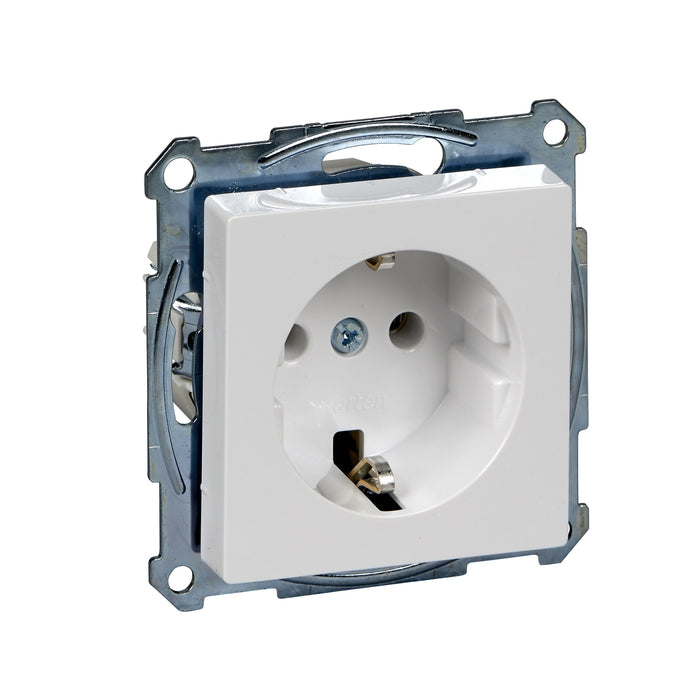 MTN2301-0325 Socket-outlet, Merten System M, 2P + E, 16A, Schuko, screwless terminals, glossy, antibacterial, active white