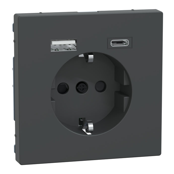 MTN2367-6034 USB charger + socket-outlet, Merten System Design, 2P + E, 16A screwless terminals, matt, anthracite