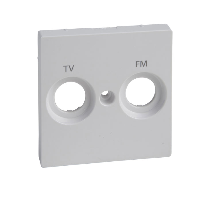 MTN299925 Central plate, Merten System M, marked FM+TV f. antenna sock.-out., glossy, antibacterial, active white