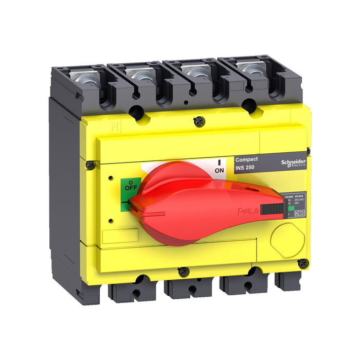 31125 interruptor-seccionador, Compact INS250-160, 160 A, con mando giratorio rojo y frontal amarillo, 4 polos