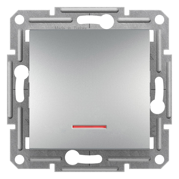 EPH1600161 Asfora -1pole pushbutton with locator light, screwless terminals, wo frame, alum